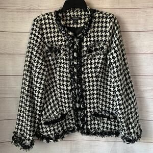 Moka Sport Black and White Houndstooth Blazer Jacket Rhinestone Fringe Size M